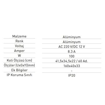 JUPITER LK100 12 Volt 8.3 Amper 100 Watt Slim LED Trafosu