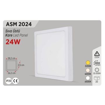 YCL ASM 2024 24 Watt Sıva Üstü Kare LED Panel