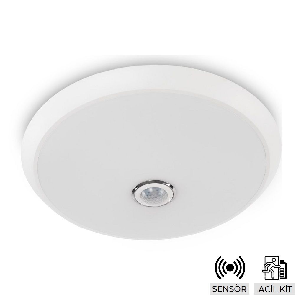 ACK AC18-00130 18 Watt Sensörlü ve Acil Aydınlatma Kitli LED Tavan Armatürü - Beyaz Işık (6500K)