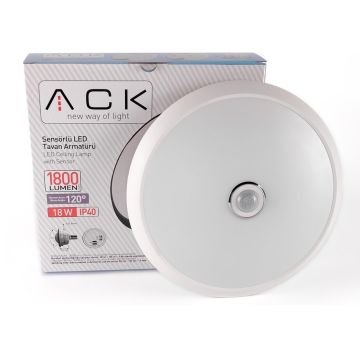 ACK AC18-00100 18 Watt Sensörlü ve Acil Aydınlatma Kitli LED Tavan Armatürü - Gün Işığı (3000K)