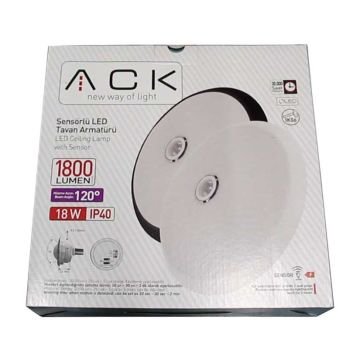 ACK AC17-00131 18 Watt Siyah Kasa Sensörlü LED Tavan Armatürü - Beyaz Işık (6500K)