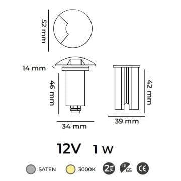 MOLLED MOL9025 12 Volt 1 Watt Saten Çerçeve Yere Gömme LED Armatür - Gün Işığı (3000K) - IP65