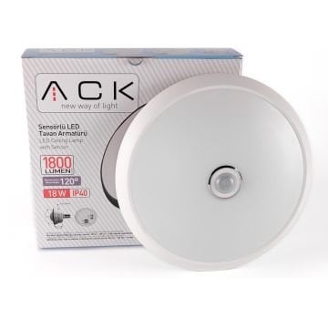 ACK AC17-00130 18 Watt Sensörlü LED Tavan Armatürü - Beyaz Işık (6500K)