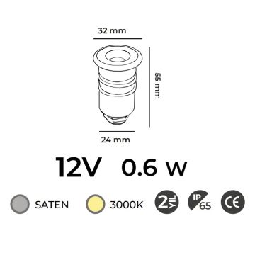 MOLLED MOL9022 12 Volt 0.6 Watt Saten Kasa Yere Gömme LED Armatür - Gün Işığı (3000K) - IP65