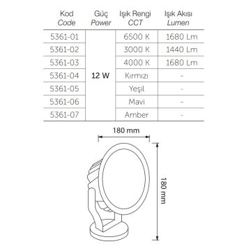inoled 5361-03 12 Watt LED Bahçe Armatürü - Ilık Beyaz (4000K)