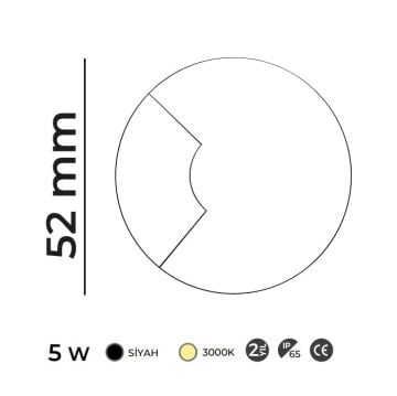 MOLLED MOL9032 220 Volt 5 Watt Siyah Çerçeve Tek Yönlü Yere Gömme LED Armatür - Gün Işığı (3000K) - IP65