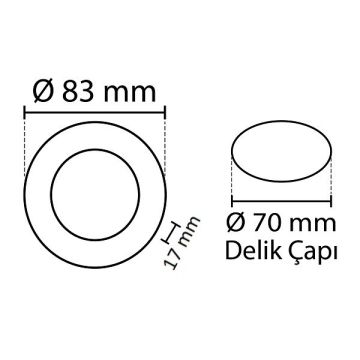 NOAS YL10-0300-S 3 Watt Siyah Kasa Sıva Altı Yuvarlak LED Panel
