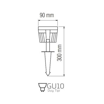 inoled 9101-01 GU10 Duylu Kazıklı Çim Armatürü - Şeffaf Refektörlü