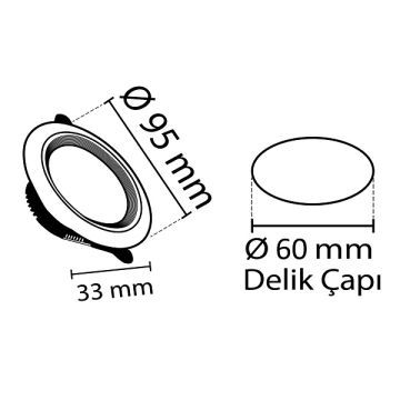 NOAS YL38-05115 Watt Beyaz-Krom 3 Fonksiyonlu Dekoratif Downlight Armatür