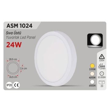 YCL ASM 1024 24 Watt Sıva Üstü Yuvarlak LED Panel