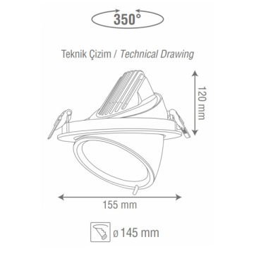 goldX ZE752-WH Beyaz Kasa 30 Watt Salyangoz LED Spot (SAMSUNG LED & EAGLERISE Driver)
