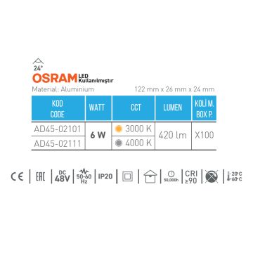 ACK AD45-02111 6 Watt 12 cm Lensli OSRAM LED Magnet Armatür - Ilık Beyaz (4000K)