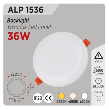 YCL ALP 1536 36 Watt Sıva Altı Ayarlanabilir Yuvarlak LED Panel
