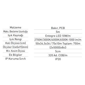 JUPITER LE213 12 Volt 10 Watt/Metre COB Şerit Led - Gün Işığı (3000K) [5 Metre]