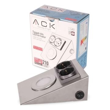 ACK AH11-00234 Çift Prizli Saten Kasa Tezgah Altı LED Armatür - Beyaz Işık (6500K)
