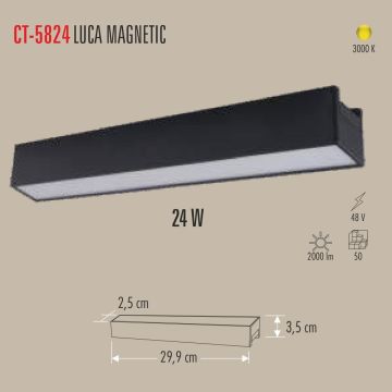 CATA CT-5824 Luca Siyah 24 Watt 30 cm LED Magnet Armatür - Gün Işığı (3200K)