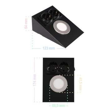 ACK AH11-00231 Çift Prizli Siyah Kasa Tezgah Altı LED Armatür - Beyaz Işık (6500K)