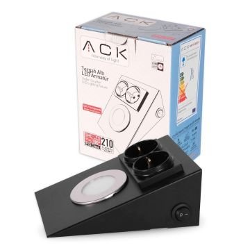 ACK AH11-00231 Çift Prizli Siyah Kasa Tezgah Altı LED Armatür - Beyaz Işık (6500K)