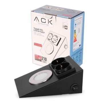 ACK AH11-00201 Çift Prizli Siyah Kasa Tezgah Altı LED Armatür - Gün Işığı (3000K)