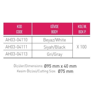 ACK AH03-04111 Siyah-Beyaz Sıva Altı Yuvarlak Spot Kasası - Metal