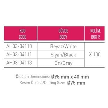 ACK AH03-04113 Gri-Beyaz Sıva Altı Yuvarlak Spot Kasası - Metal