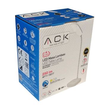 ACK AF11-10017 Dimli ve Dokunmatik Şarjlı LED Masa Lambası - 3 Işık Renkli (Beyaz + Ilık Beyaz + Gün Işığı)