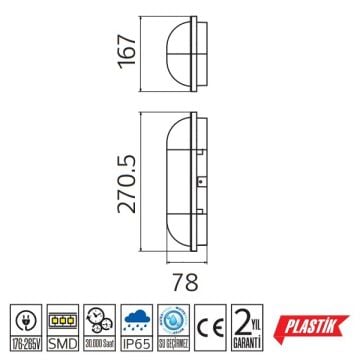 HOROZ 400-011-126 AYDOS 20 Watt Siyah Dış Mekan LED Glop Aplik (Plastik Kasa)