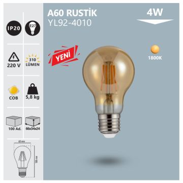 NOAS YL92-4010 4 Watt Rustik LED Ampul - Amber
