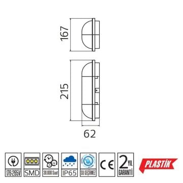 HOROZ 400-012-125 AYDOS 15 Watt Siyah Dış Mekan LED Glop Aplik - Beyaz Işık (6400K) [Plastik Kasa]