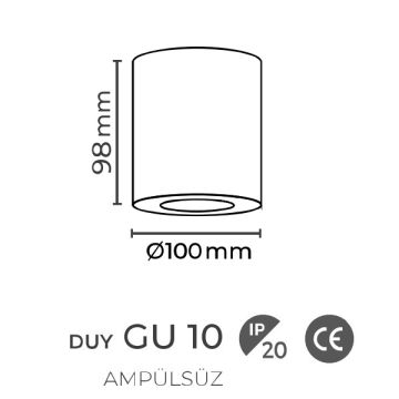 MOLLED MOL364 10x10x10 cm Beyaz-UV Krom Sıva Üstü Silindir Spot Kasası (Metal - GU10 Duylu)
