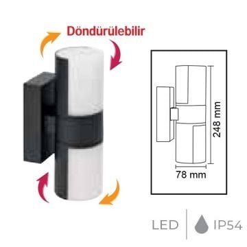 HOROZ 076-054-0014 IMPERIAL 14 Watt Siyah Dış Mekan LED Aplik - Metal Kasa - Ilık Beyaz (4200K)