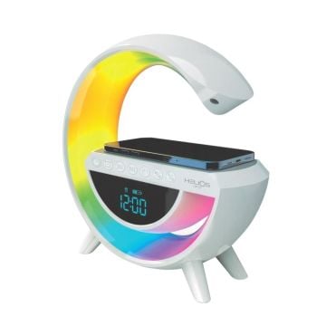 HELIOS HS5214 Kablosuz Telefon Şarjlı, Saatli, Hoparlörlü RGB LED Masa Lambası
