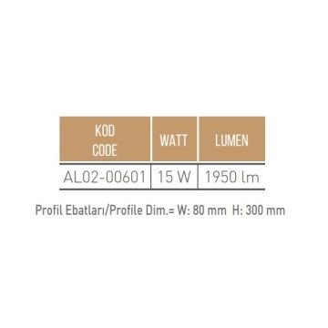 ACK AL02-00601 15 Watt Siyah/Beyaz Lineer LED Aplik