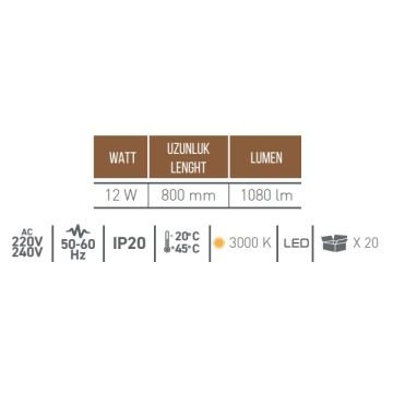 ACK AH07-09206 12 Watt 80 cm Gold Çubuk LED Aplik - Gün Işığı (3000K)