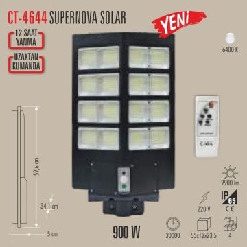 CATA CT-4644 900 Watt Solar Sokak Armatürü - Beyaz Işık (6400K)