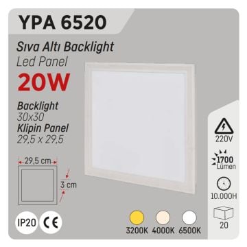 YCL YPA 6520 20 Watt Sıva Altı 30x30 Backlight LED Panel