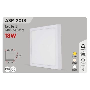 YCL ASM 2018 18 Watt Sıva Üstü Kare LED Panel
