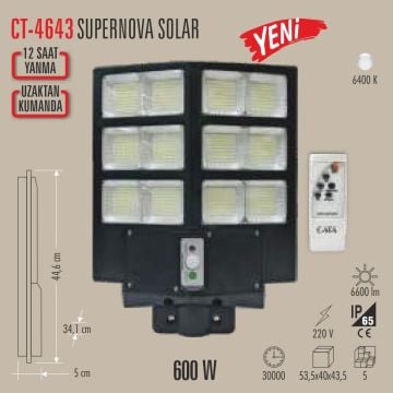 CATA CT-4643 600 Watt Solar Sokak Armatürü - Beyaz Işık (6400K)