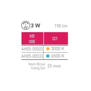 ACK AH05-00503 3 Watt Mini Kristal LED Spot - Gün Işığı (3000K)