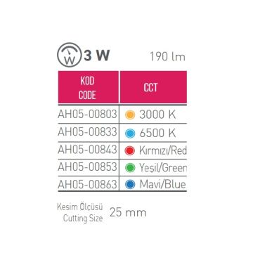 ACK AH05-00853 3 Watt Mini Kristal LED Spot - Yeşil Işık