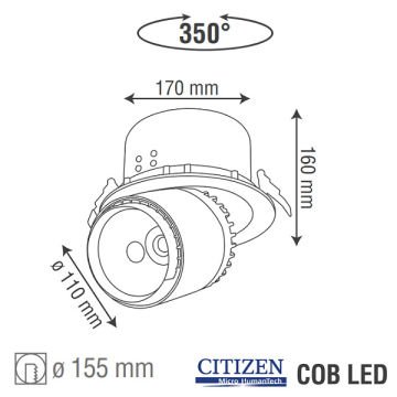 goldX ZE494 Siyah Kasa 38 Watt Salyangoz LED Spot (SAMSUNG LED)