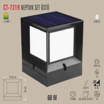 CATA CT-7319 60 Solar Set Üstü Armatür - Beyaz Işık (6400K)