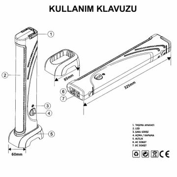 NOAS YL05-3001 6 Watt 31 cm Şarjlı ve Dimli LED Işıldak