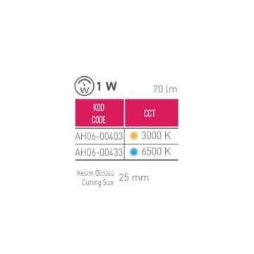 ACK AH06-00433 1 Watt Mini LED Cam Spot - Beyaz Işık (6500K)