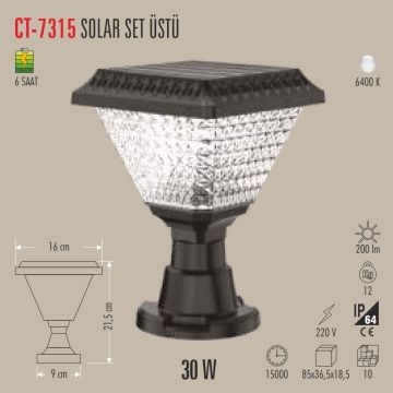 CATA CT-7315 30 Solar Set Üstü Armatür - Beyaz Işık (6400K)