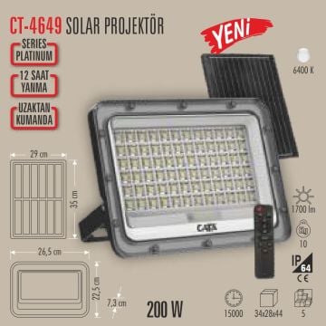 CATA CT-4649 200 Watt Solar Projektör - Beyaz Işık (6400K)