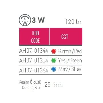 ACK AH07-01364 3 Watt Saten Kasa Mini LED Spot - Mavi Işık