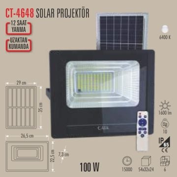 CATA CT-4648 100 Watt Solar Projektör - Beyaz Işık (6400K)