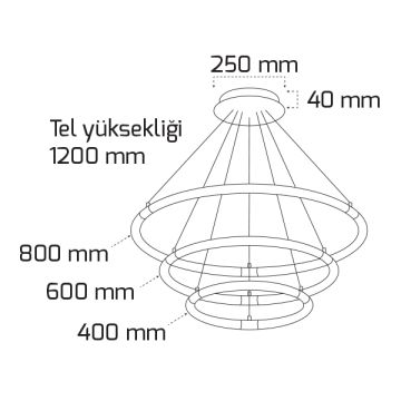 GOYA GY 8214-406080 135 Watt 80+60+40 cm Gold Dekoratif LED Avize - Gün Işığı (3000K)