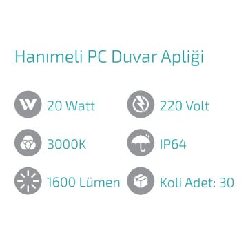 FORLIFE FL-1768 Hanımeli 20 Watt Dış Mekan LED Aplik - PC Gövde - Gün Işığı (3000K)